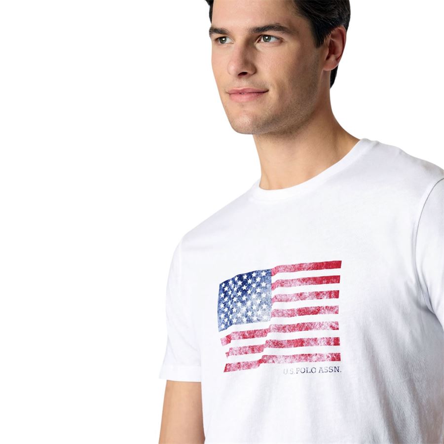 T-shirt a maniche corte da uomo in cotone con bandiera U.S. Polo Assn | US41154008100